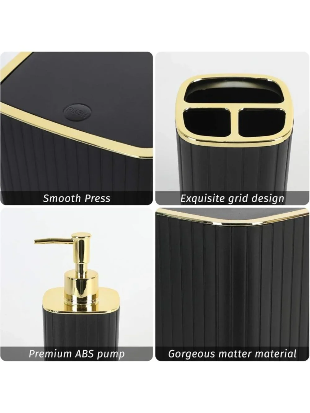 Stylish 21PC Black Bathroom Accessories Set - Shower Curtain, Rugs, Soap
